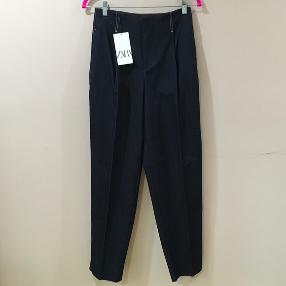Zara Pants Contrasting Top Stitching Blue Chambray Womens small - Picture 5 of 10